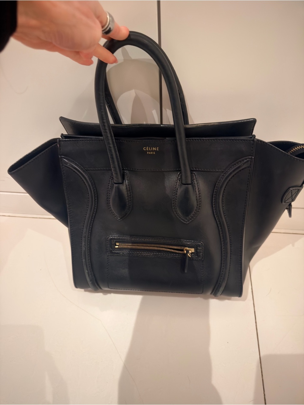 Black Leather Mini Luggage Tote